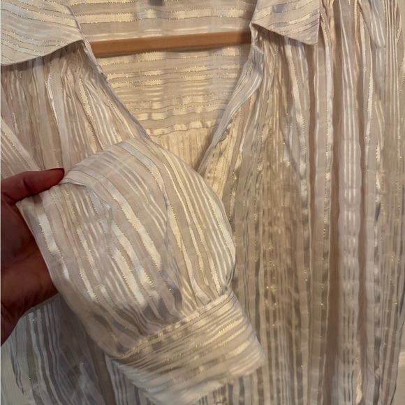 Sheer ivory and gold button down shirt - Picture 4 of 6
